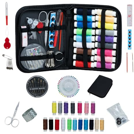 Kit de couture pour adultes, aiguilles et fils avec fournitures de couture et accessoires contenant des ciseaux, un mètre ruban, un découseur, convient pour la maison, les voyages, les débutants, les