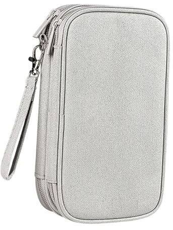 Gcljlmy Organizer per cavi da viaggio, custodia leggera, antiurto, organizer per accessori tecnici per cavi dati, caricabatterie, grigio medio, Tasca per documento d'identità