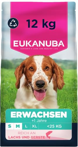 Eukanuba Torr hundfoder med lax korn för små och medelstora raser, premium torrfoder för vuxna hundar, 12 kg