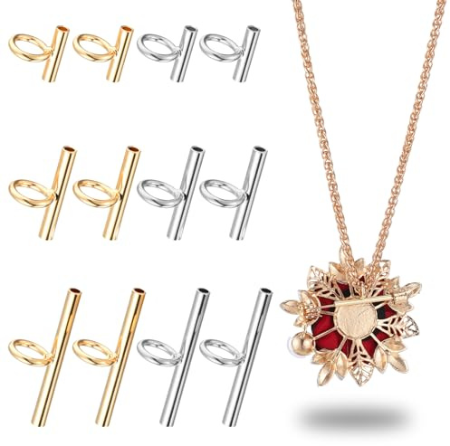 YBEATY 12PCS Pin to Pendant Converter Brass Brooch Pendant Converters Silver Gold Copper Brooch Pendants Converter Pin 3 Sizes Pins Necklace Adapter for Women Jewelry Making Accessory