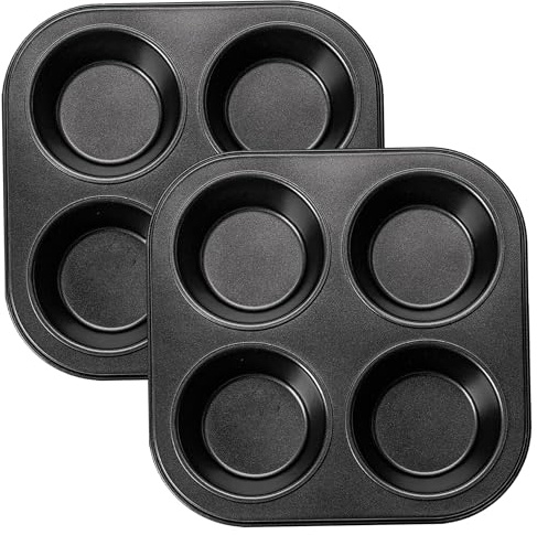 AZIDWERYQ 2 stampi per muffin per friggitrice ad, teglia per muffin piccola antiaderente a 4 cavità, stampi per mini cupcake in acciaio al carbonio facili da pulire per friggitrice ad da banco, tos