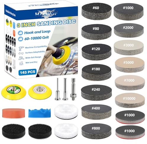 143 PCS 3 in Drill Polishing Kit 60-10000 Grit Hook and Loop Sanding Discs