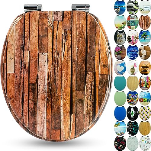 SANFINO® Premium WC Sitz mit Absenkautomatik – hochwertige Toilettendeckel aus Holz, viele bunte Motive, hoher Sitzkomfort, einfache Montage inklusive Montageanleitung – Industrial Wood