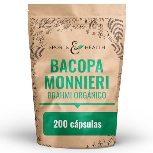 Capsule di Brahmi - 200 Capsule - Integratore Memoria - Bacopa Monnieri Perfettamente Dosata - 1000 mg di Polvere di Brahmi al giorno - Biologico - Vegan - Senza additivi - Ingredienti naturali