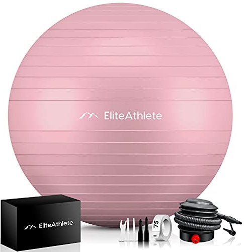 EliteAthlete Palla Fitness con Sistema Anti Burst - Palla Pilates Yoga - Fitball 55 cm 65 cm 75 cm 85 cm - Palla Gravidanza - Fit Ball incl. Pompa d'Aria