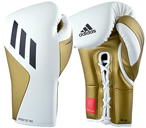 adidas Tilt 350 Pro mit Schn rverschluss - mit neuer Neigetechnologie - f r Herren, Damen, Unisex - Nachhaltiges veganes Leder Boxen Kickboxen, MMA Trainingshandschuhe - (Met White/Gold, 340 g)