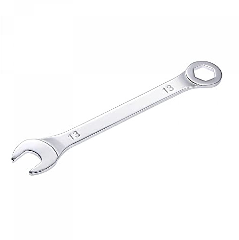 sourcing map Llave combinada delgada con extremo compensado de 6 puntos y extremo abierto en ángulo, espejo métrico, acero de alto carbono chapado en cromo, para reparaciones domésticas, 13 mm