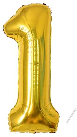 Ballon d'anniversaire en aluminium géant en forme de chiffre 1, taille XXL, 101 cm, décoration d'anniversaire (chiffre 1), gonflable à l'hélium