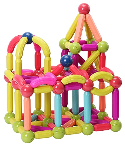 ROUSKY Juego de Barras magnéticas, Juego de Bloques de construcción de imanes, Ladrillos de construcción, Juguetes Apilados Stem para niños de 3 años + (Coloridos-42 PCS)