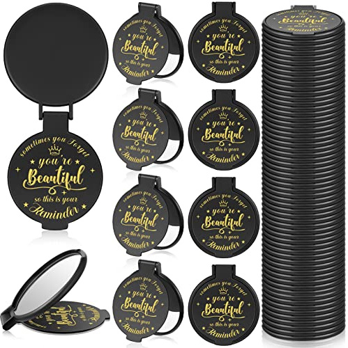 Gulfmew 36 Piezas de Espejo Compacto Inspirador de 2.76 Pulgadas, Recuerdos de Fiesta, Bolso de Regalo de quinceañera, Bolsillo pequeño para Espejo, Mini Regalos para Mujeres, Adultos, compañeros de