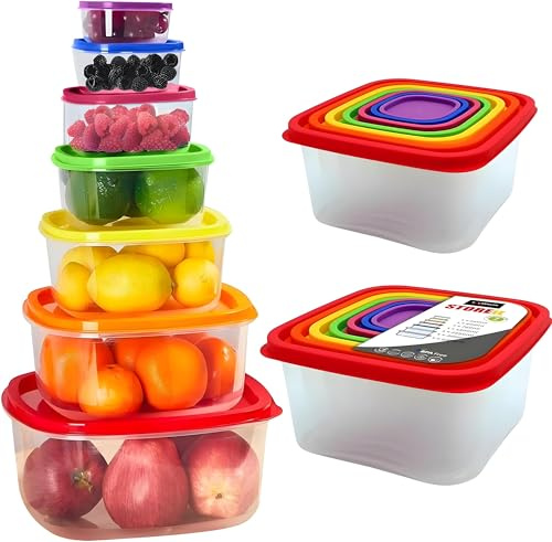 Scorpeon Lot de 7 boîtes alimentaires avec couvercles hermétiques et étanches, en plastique sans BPA, passent au micro-ondes, au congélateur et au lave-vaisselle, boîtes réutilisables pour préparation