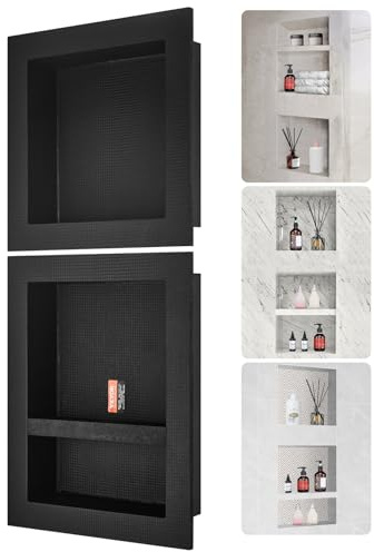 VEVOR Nicho Empotrable para Baño 40,64x40,64 cm/40,6x50,8 cm, Nicho de Ducha de Triple Pared Estante de Plástico XPS Esquinas Cuadradas Protección Sellada Moderna para Almacenamiento de jabón, Negro