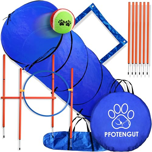 PFOTENGUT® Agility Set Cani [11-TLG.] – Set di tappi versatili con tunnel per cani, Slalom & Co. per addestramento e sport per cani, inclusi accessori e borsa per il trasporto