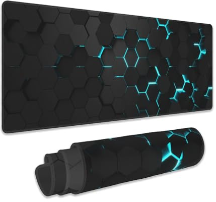 Gaming Mouse Pad, Blue Honeycomb Science Technology Extended Mouse Pad Gaming Large,Big Desk Mat with Non-Slip Base and Stitched Edge,Long Computer Keyboard Mouse Mat for Home Office Work 31.5x11.8
