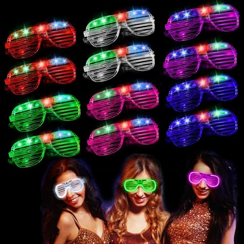 MeYuxg 12 Pezzi Occhiali Led Party, Luminosi per Feste, Fluo Party, Divertenti, Gadget Compleanno Adulti, Anni 80, Festa per Carnevale