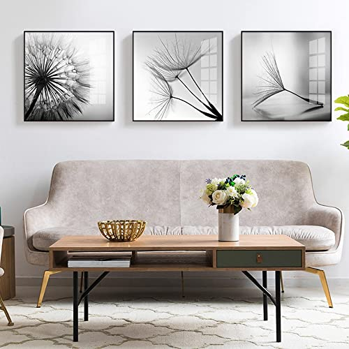 FSLEOVN Poster 3er Set Leinwand Schwarz Weiß Pusteblume Bilder Abstrakte Wandbild Print Bilder Schwarz und Weiß Pusteblume Kunstposter Innendekoration Rahmenlos (Schwarz und Weiß,60x60cm x3)
