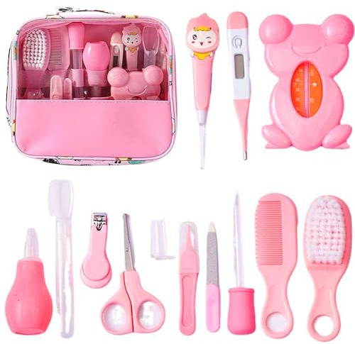 Kit per la cura della cura del bambino, 13 pezzi, accessori essenziali per la cura della salute dei neonati, set portatile per la cura della sicurezza del bambino, con spazzola per capelli, pettine,