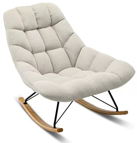 Schaukelstuhl aus Samt mit Sonnenliegen, Stoff-Schaukelstuhl mit Fußstütze für Wohnzimmer, einzelner gepolsterter Sofa-Akzentstuhl