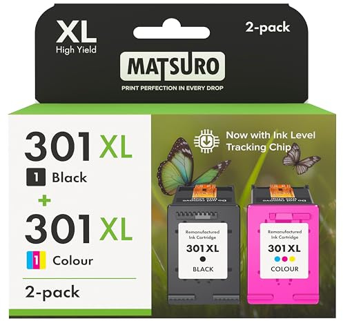 Matsuro 301 XL Multipack Druckerpatronen Ersatz für HP 301XL mit Chip Kompatibel für HP Envy 4500 5530 5532 4502 4507 DeskJet 2540 2050 1050 OfficeJet 2620 2622 4630 46320 (1x Schwarz,1x Farbe)
