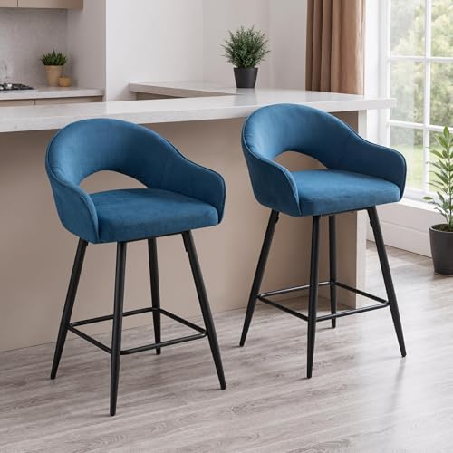 Ya-Home Chaise Bar Pivotant Lot de 2 en Velours, Bleu