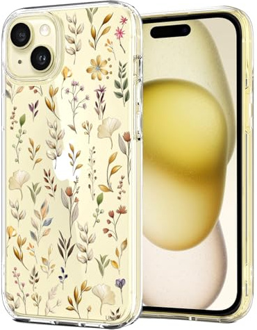 Unov Hülle für iPhone 15, Handyhülle Klar mit Motiv, Goldener Garten | Transparente Schlank Guter Halt, Rutschfest Prägung Muster, Stoßfest Schützende, Erhöhter Kameraschutz, Kratzfest Weich TPU