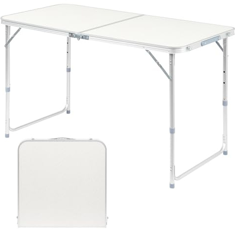 Bonnlo Table de Jardin Pliante Portable en Alliage d'Aluminium/ 3 Hauteurs Réglables/ 120x60x70cm/ Pliable pour la Terrasse, Le Camping, la Plage,Le Balcon,Le Bureau