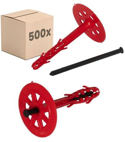 PROTEKTOR Taco para aislamiento térmico 500 unidades Ø10x100mm con clavo de plástico para fijación de fachadas, aislamiento y SATE, WDVS anclajes de impacto con certificación ETA Anclajes térmicos