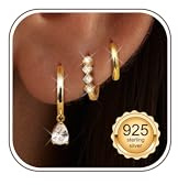MILACOLATO 3 Paires Boucles d'oreilles Femme Argent 925 Or 14 Carats Petites Mini Boucles d'Oreilles Créoles pour Plusieurs Piercing Helix Oreille Cartilage Bijoux Femme-Teardrop