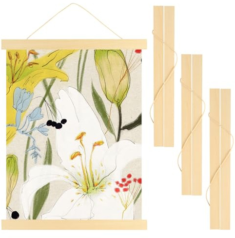 Funtery 4 Stück Posterleiste, A3 Poster Aufhängen, Bilderrahmen Leiste, Magnet Magnetische Holz Poster Aufhänger Halter Rahmen Leisten Bilder(30cm, 4 Packungen)