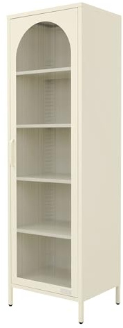 ML-Design Vitrinskåp smalt högt 45x145x35 cm kräm stål metall 5 hyllor 1 dörr kök kontor arkiv matsal vardagsrum stilren elegant robust modern smart funktionell förvaring för hem och arbetsplats