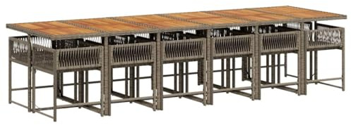 Hommdiy Garten Essgruppe,Gartenmöbel Set,Gartentisch mit 12 Stühlen Set,Essgruppe mit 12 Stühlen,Garten Sitzgruppe,Gartengarnitur Set Grau Holz 13-TLG.