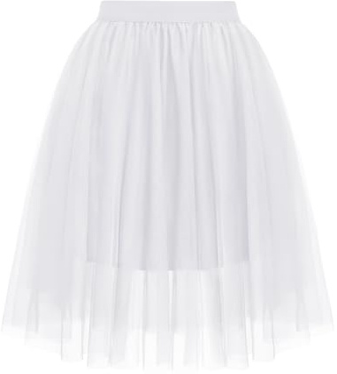 Wikoan Women's Tulle Skirt, Elastic High Waist Mesh A-line Knee Tutu Skirt for Daily Prom Party Wedding Halloween Christmas,White,S/M