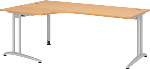 bümö Eckschreibtisch groß, B-Serie 200x120 cm, Tischplatte aus Holz in Buche, Gestell aus Metall - Schreibtisch L Form, großer Tisch für's Büro, Computertisch, Bürotisch