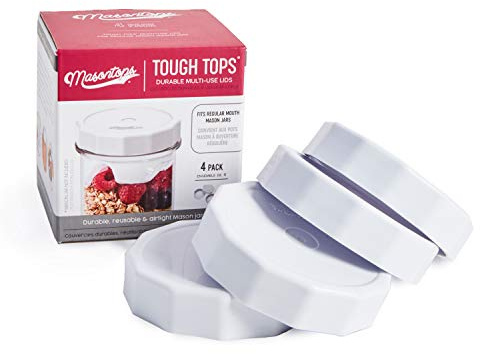 Masontops Tough Tops - Regular Mouth Mason Jar Lid - White - BPA Plastic Screw Caps - Durable Reusable Jar Covers