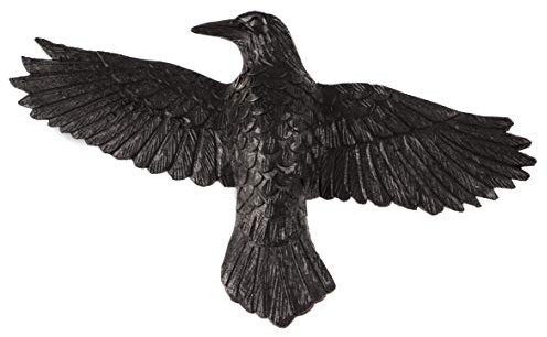 Windalf Wikinger Raben Holz Wandskulptur Munin 27 cm Odons Schwarzer Rabe Hugin Munin Links schauend Wandfigur Handarbeit Holz