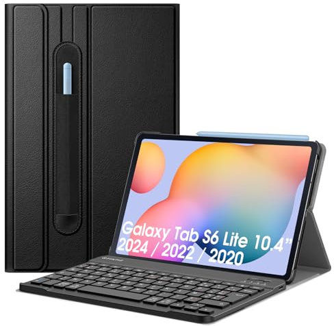 FINTIE Clavier pour Samsung Galaxy Tab S6 Lite 2024/2022/2020 10.4 Pouces - [AZERTY Français] Clavier Bluetooth sans Fil Etui Multiposition Housse Fine et Légère, Noir