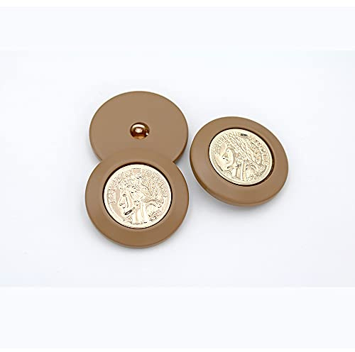 5 PCS Vintage Round Metal Gold Button Women Head Pattern Decorative Buttons Suit Coat Uniform (Light Brown, 21mm)