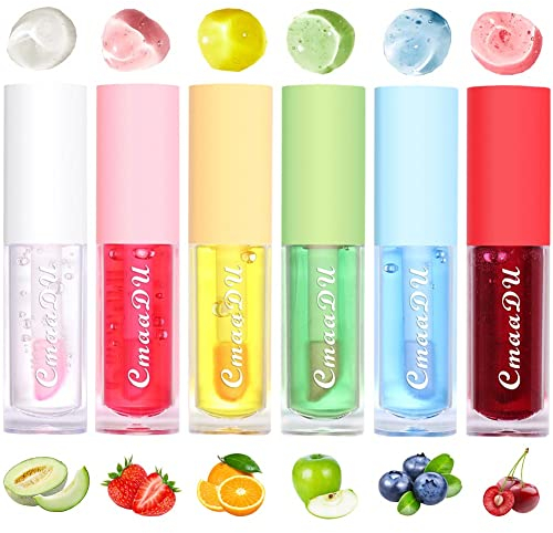 6Pcs Hydrating Lip Oil Set,Fruchtige Farbe wechselnde Lip Glaze Plumping Lip Glow Oil Transparent Moisturizing Tinted Lip Balm Long Lasting Nourishing Repairing for Dry Lip