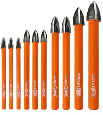 Carbide Tip Drill Bit-BGTEC Wood Drill Bits, 10pcs 5MM*3+6MM*3+8MM*2+10MM+12MM Round Shank Carbide Drill Bits for Wood Plastic Masonry Brick Granite