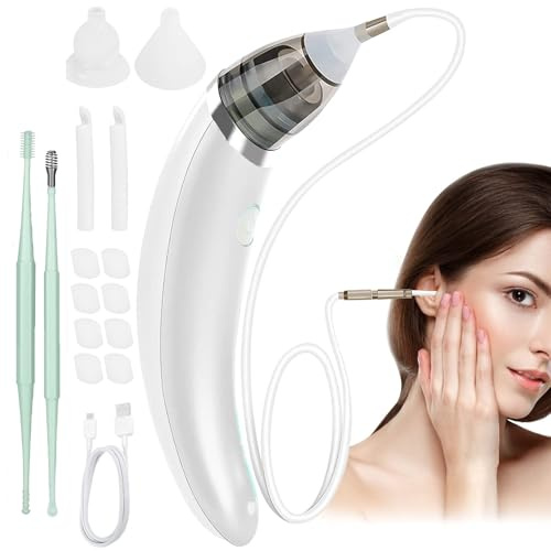 Pulisci Orecchie Elettrico, Aspiratore Auricolare Elettrico,Pulisci Orecchie,Rimozione Cerume Auricolare per Una Pulizia Profonda, Adatto A Bambini E Adulti (Bianco-1)