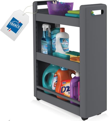 Stimo Nischenregal 3 Etagen Nischenwagen 60x22x79cm schmaler Rollwagen für Küche und Bad platzsparend (Anthrazit)