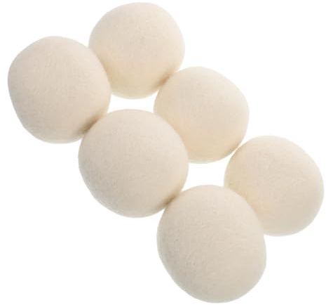 6 Pcs White Wool Dryer Balls 6cm Reusable Laundry Balls | Natural Lint Fabric Softener, Anti Static Drying for Home Laundry and Dryers