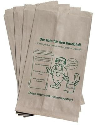 Sacchetti per rifiuti biologici, di carta, marrone, 9,5 l, per compost, organici, 20 + 16 x 36 cm (40 pezzi)