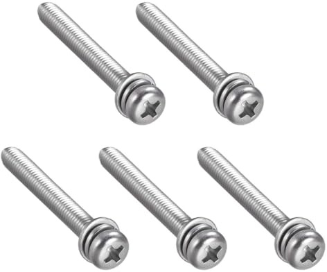 TA-VIGOR 5pcs M5 x 40mm Phillips Pan Head Machine Screws Bolts with Spring and Plain Washers, 304 Stainless Steel Phillips Machine Screw for Heavy-duty Fastening