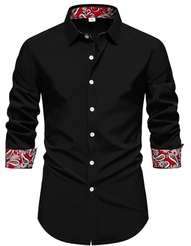 Allthemen Chemise Luxe Hommes Décontractée Slim Fit Bouton Shirts Classiques Mariage Manches Longues Noir L