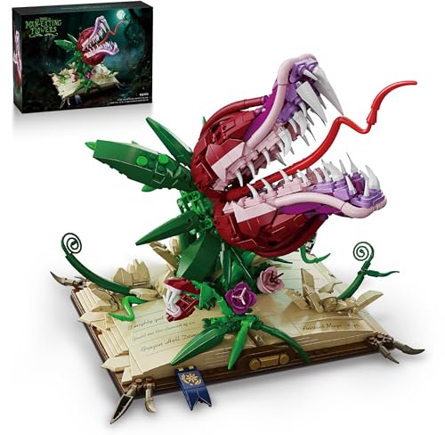 Nayihoop Piranha Plant Audrey The 2 Building Set for Adults, Horror Shop of Cannibal Little Flower Model with Openable Mouth & Magic Base Book, Gift for Tv Film Fans