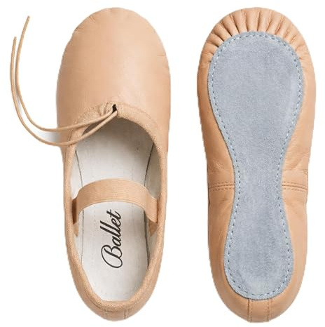 FITWORTH Premium Leather Ballet Shoes for Girls, Toddlers & Adults – Full Sole Pinkish Beige Dance Flats for Ballet, Gymnastics & Yoga