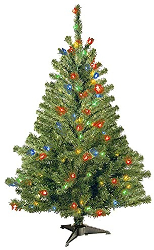National Tree Company Pre-Lit Artificial Medium Christmas Tree, Green, Kincaid Spruce, Multicolor Lights, Includes Stand, 4 Feet