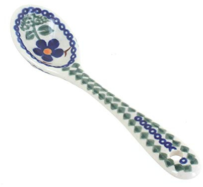 Blue Rose Polish Pottery - Brown Aztec Flower Sugar Spoon - 6 Long - Ceramic Teaspoon for Coffee, Tea, Sugar & Condiments