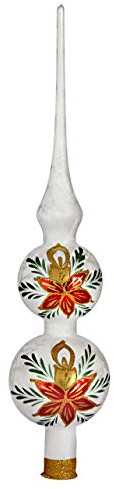 Jingle Bells Lauscha Christbaumspitze XXL Christstern mundgeblasen handbemalt für Weihnachten in Weiß, Traditionell, Winter
